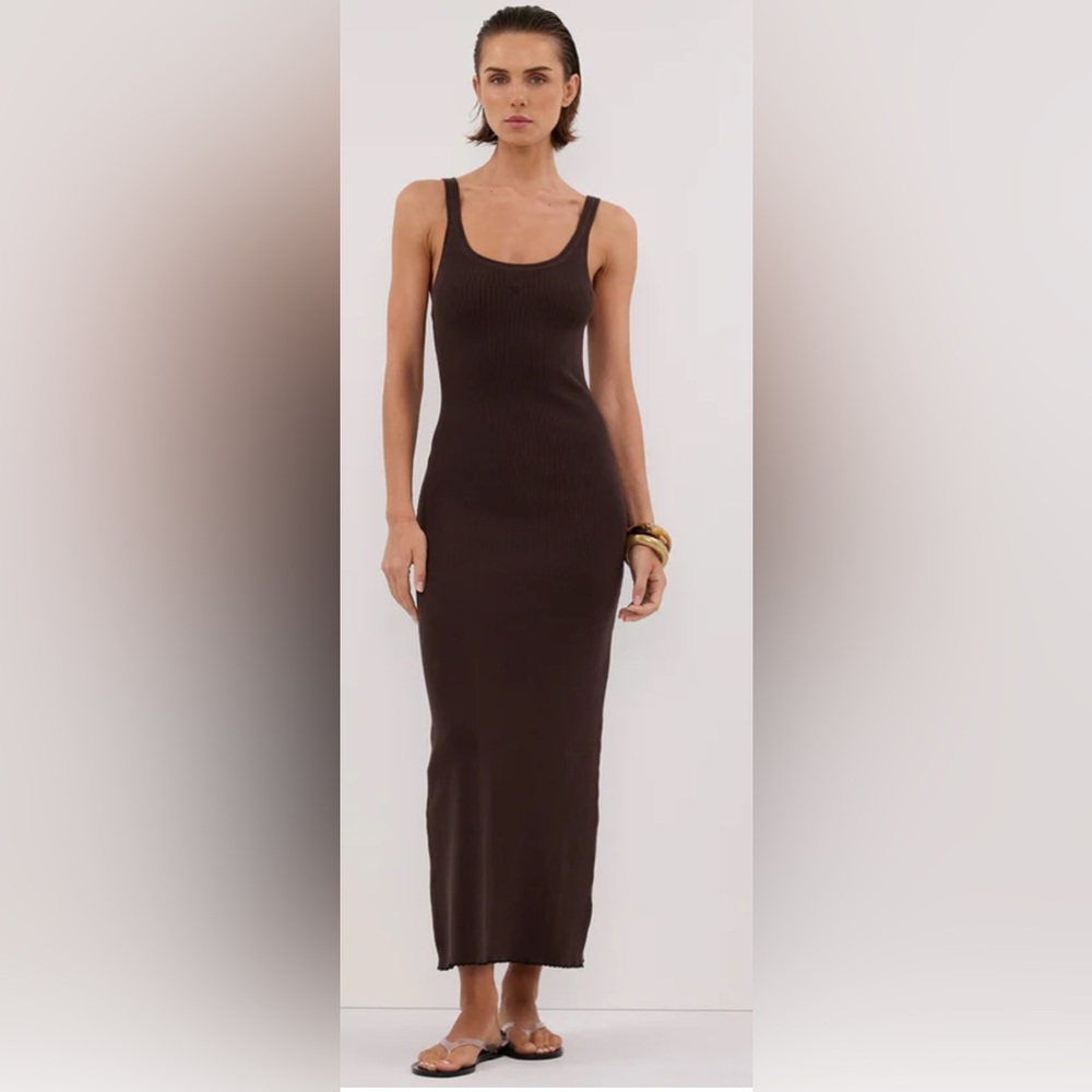 DISSH Chocolate Brown Ribbed Strapless Maxi Dress